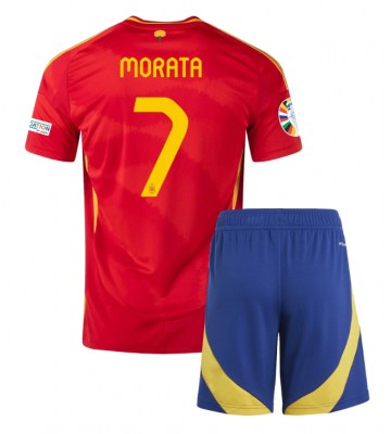 Spanien Alvaro Morata #7 Hjemmebanesæt Børn EM 2024 Kort ærmer (+ korte bukser)